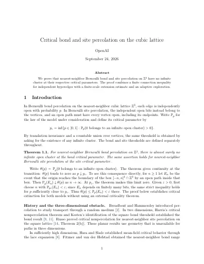 First page of Critical bond and site percolation on the cubic lattice