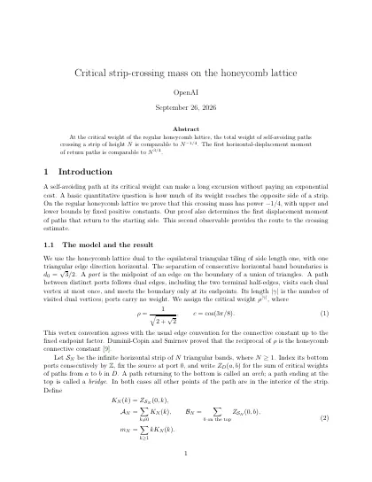 First page of Critical strip-crossing mass on the honeycomb lattice