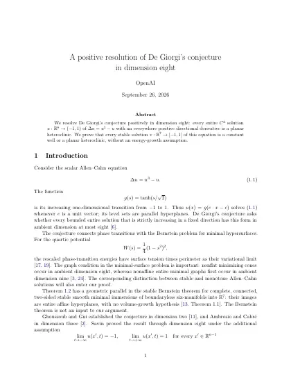 First page of A positive resolution of De Giorgi's conjecture in dimension eight