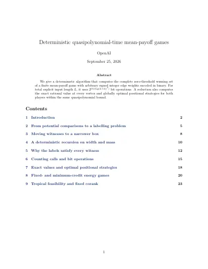 First page of Deterministic quasipolynomial-time mean-payoff games