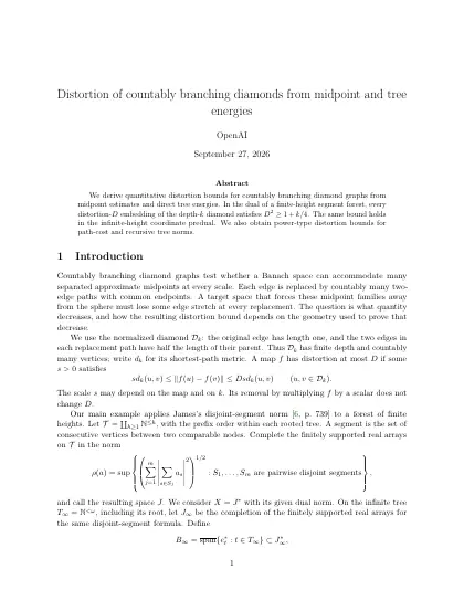 First page of Distortion of countably branching diamonds from midpoint and tree energies