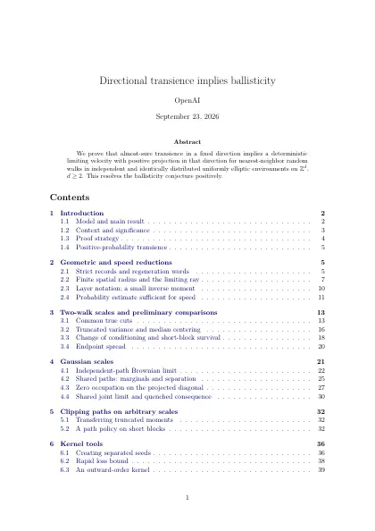 First page of Directional transience implies ballisticity