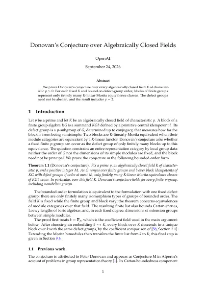 First page of Donovan's Conjecture over Algebraically Closed Fields