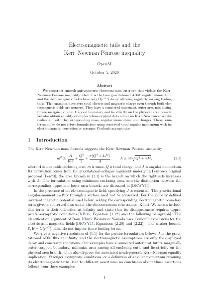First page of Electromagnetic tails and the Kerr–Newman Penrose inequality
