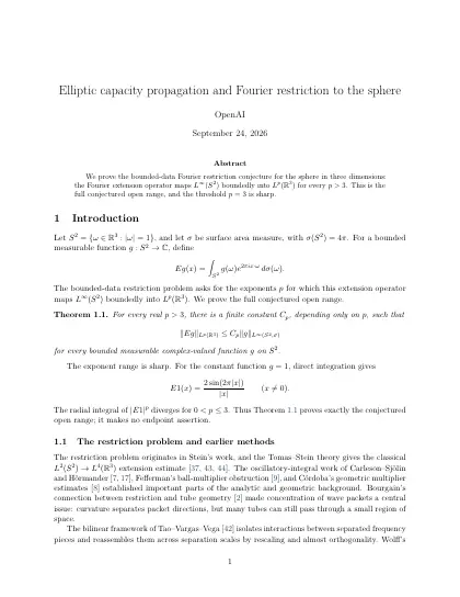 First page of Elliptic capacity propagation and Fourier restriction to the sphere