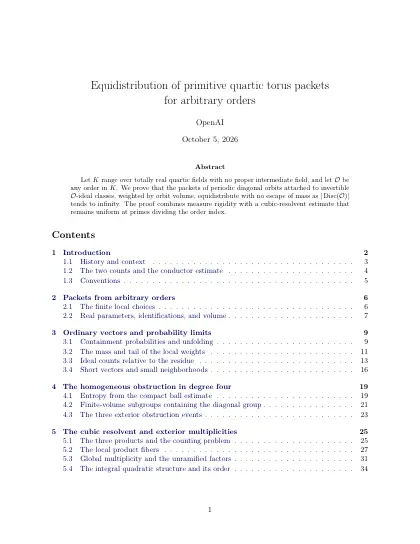 First page of Equidistribution of primitive quartic torus packets for arbitrary orders