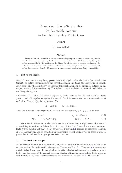 First page of Equivariant Jiang–Su Stability for Amenable Actions in the Unital Stably Finite Case