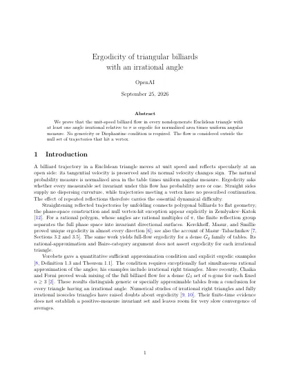 First page of Ergodicity of triangular billiards with an irrational angle