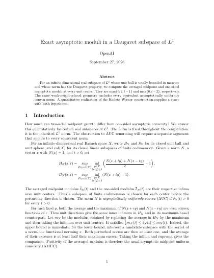 First page of Exact asymptotic moduli in a Daugavet subspace of L1