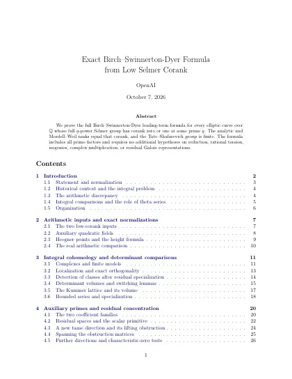 First page of Exact Birch–Swinnerton-Dyer Formula from Low Selmer Corank