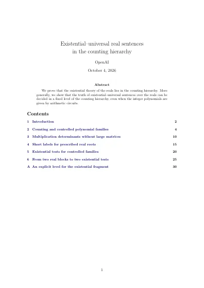 First page of Existential–universal real sentences in the counting hierarchy