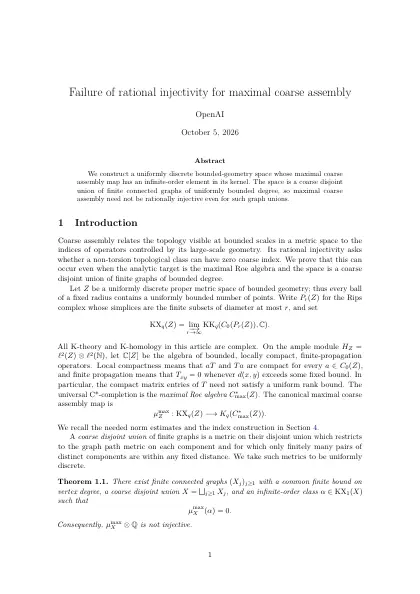 First page of Failure of rational injectivity for maximal coarse assembly