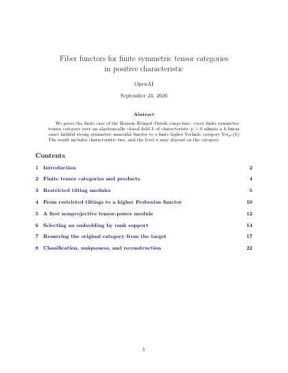 First page of Fiber functors for finite symmetric tensor categories in positive characteristic