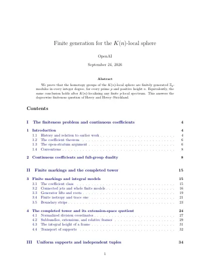 First page of Finite generation for the K(n)-local sphere