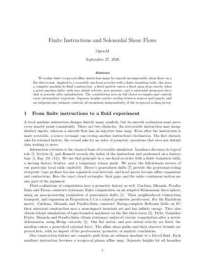 First page of Finite Instructions and Solenoidal Shear Flows