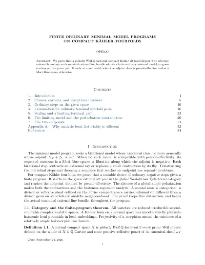 First page of Finite ordinary minimal model programs on compact Kähler fourfolds
