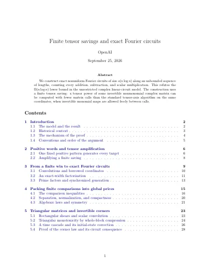 First page of Finite tensor savings and exact Fourier circuits