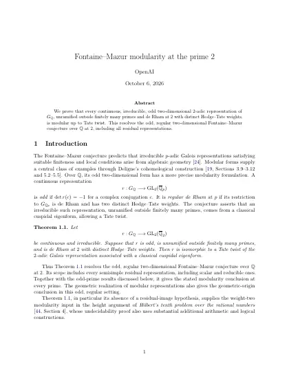 First page of Fontaine–Mazur modularity at the prime 2