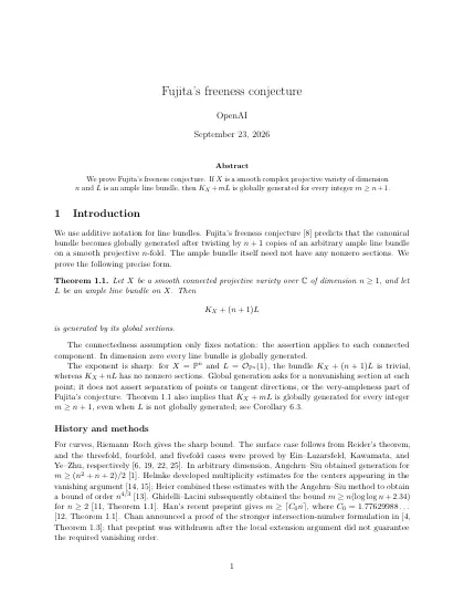 First page of Fujita's freeness conjecture