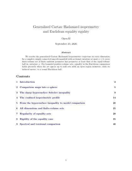 First page of Generalized Cartan–Hadamard isoperimetry and Euclidean equality rigidity