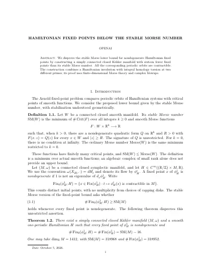 First page of Hamiltonian Fixed Points Below the Stable Morse Number
