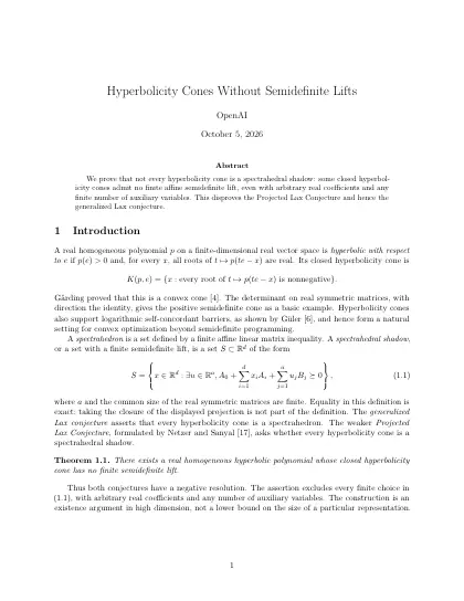 First page of Hyperbolicity Cones Without Semidefinite Lifts