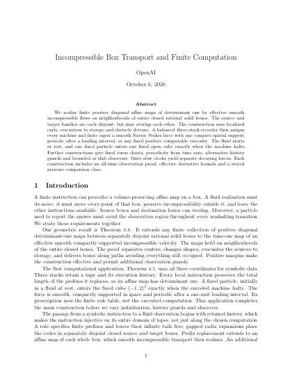 First page of Incompressible Box Transport and Finite Computation