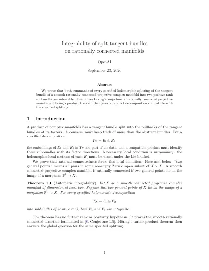 First page of Integrability of split tangent bundles on rationally connected manifolds