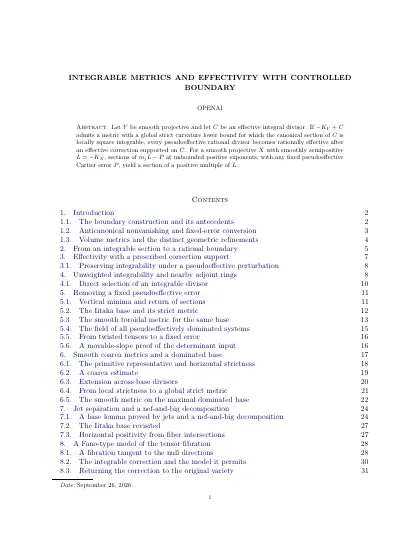 First page of Integrable metrics and effectivity with controlled boundary