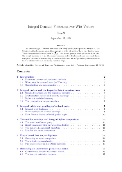First page of Integral Donovan Finiteness over Witt Vectors
