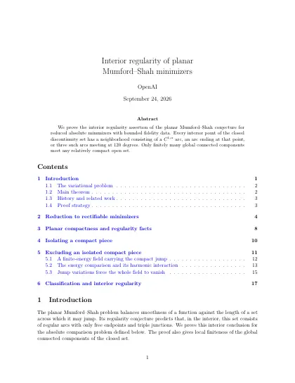 First page of Interior regularity of planar Mumford–Shah minimizers