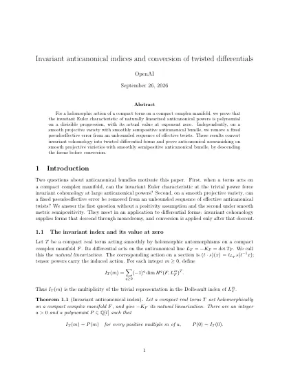 First page of Invariant anticanonical indices and conversion of twisted differentials