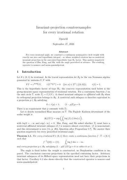 First page of Invariant-projection counterexamples for every irrational rotation