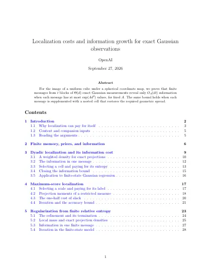 First page of Localization costs and information growth for exact Gaussian observations