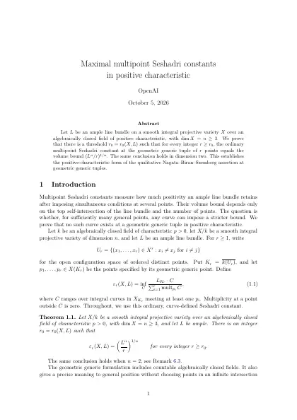 First page of Maximal multipoint Seshadri constants in positive characteristic