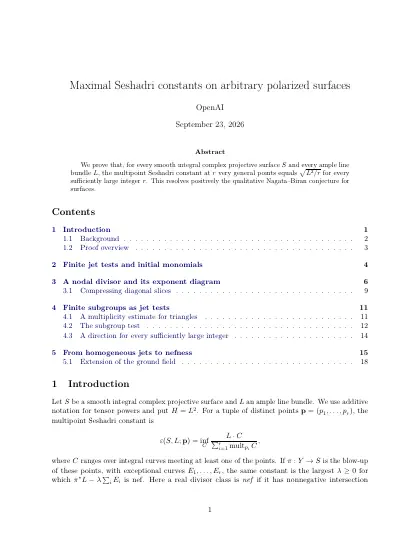 First page of Maximal Seshadri constants on arbitrary polarized surfaces