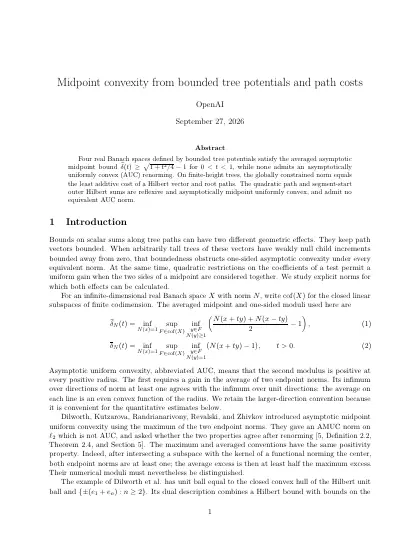 First page of Midpoint convexity from bounded tree potentials and path costs