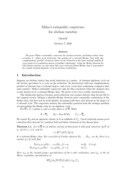 First page of Milne's rationality conjecture for abelian varieties