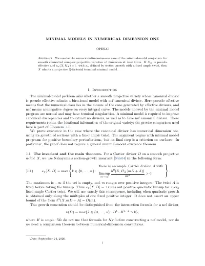 First page of Minimal models in numerical dimension one