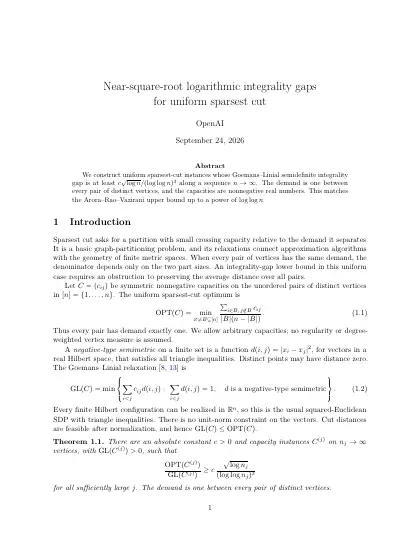 First page of Near-square-root logarithmic integrality gaps for uniform sparsest cut