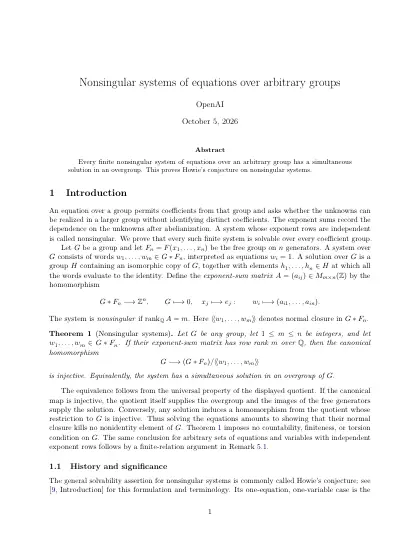 First page of Nonsingular systems of equations over arbitrary groups