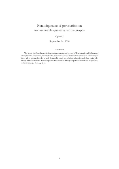 First page of Nonuniqueness of percolation on nonamenable quasi-transitive graphs