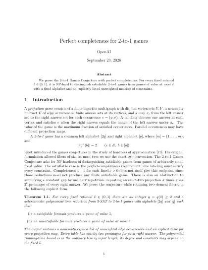 First page of Perfect completeness for 2-to-1 games