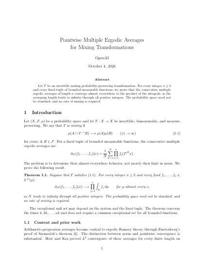 First page of Pointwise Multiple Ergodic Averages for Mixing Transformations