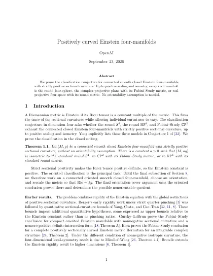 First page of Positively curved Einstein four-manifolds