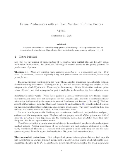 First page of Prime Predecessors with an Even Number of Prime Factors