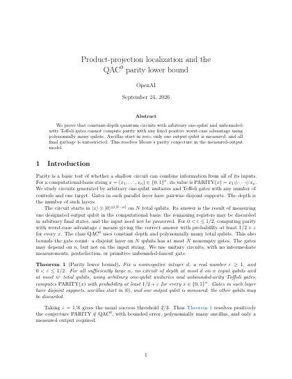 First page of Product-projection localization and the QAC0 parity lower bound