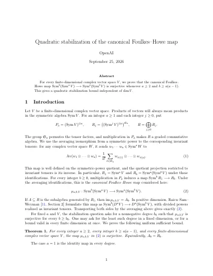 First page of Quadratic stabilization of the canonical Foulkes--Howe map