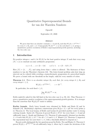 First page of Quantitative Superexponential Bounds for van der Waerden Numbers