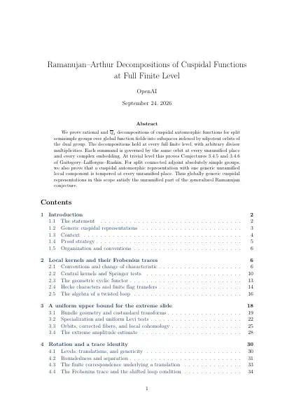 First page of Ramanujan-Arthur Decompositions of Cuspidal Functions at Full Finite Level